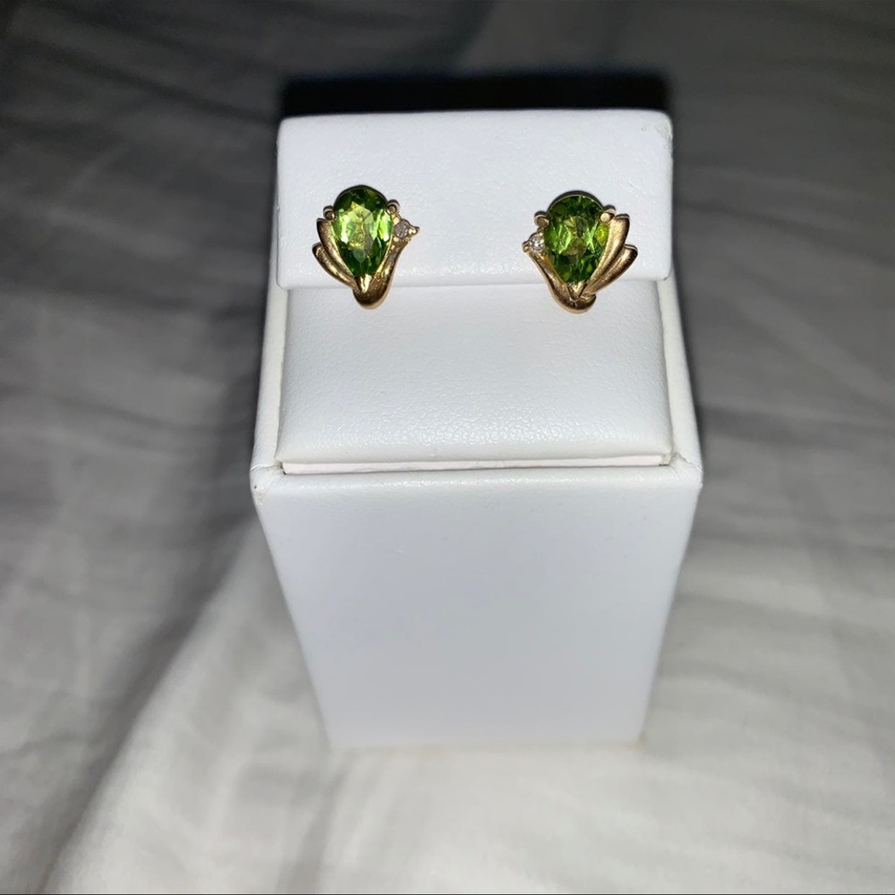 Peridot 14k Gold Diamond Stud Earrings NEW